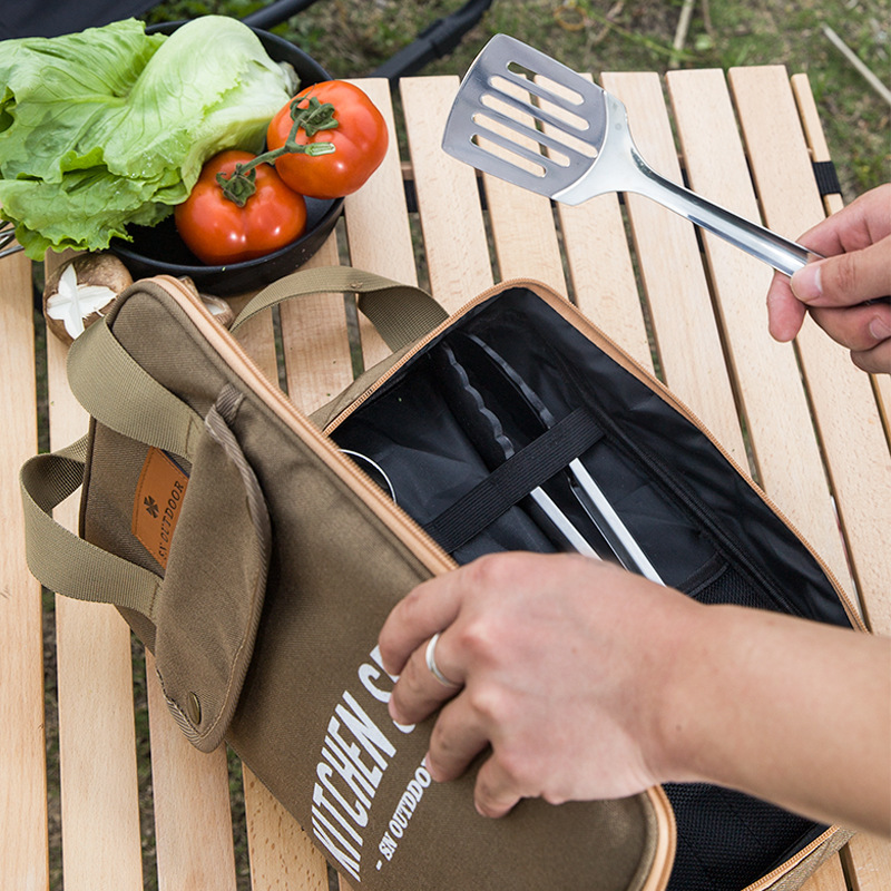 Camping Cooking Utensils Storage - 8-teiliges Camping-Kochgeschirr-Set Tragbare Tasche Outdoor-Reise-Utensilien Aufbewahrungstasche