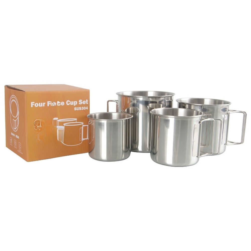 Camping Cooking And Drinking - Edelstahl 304 Camping-Becher-Set Tragbar mit Klappgriff