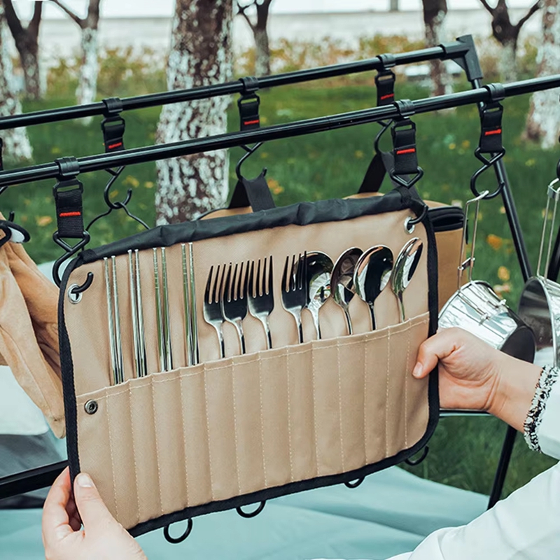 Camping Cooking Utensils Storage - Tragbare Aufbewahrungstasche für Outdoor-Geschirr, Edelstahl-Geschirr-Hängetasche, Reise-Aufbewahrungstasche,