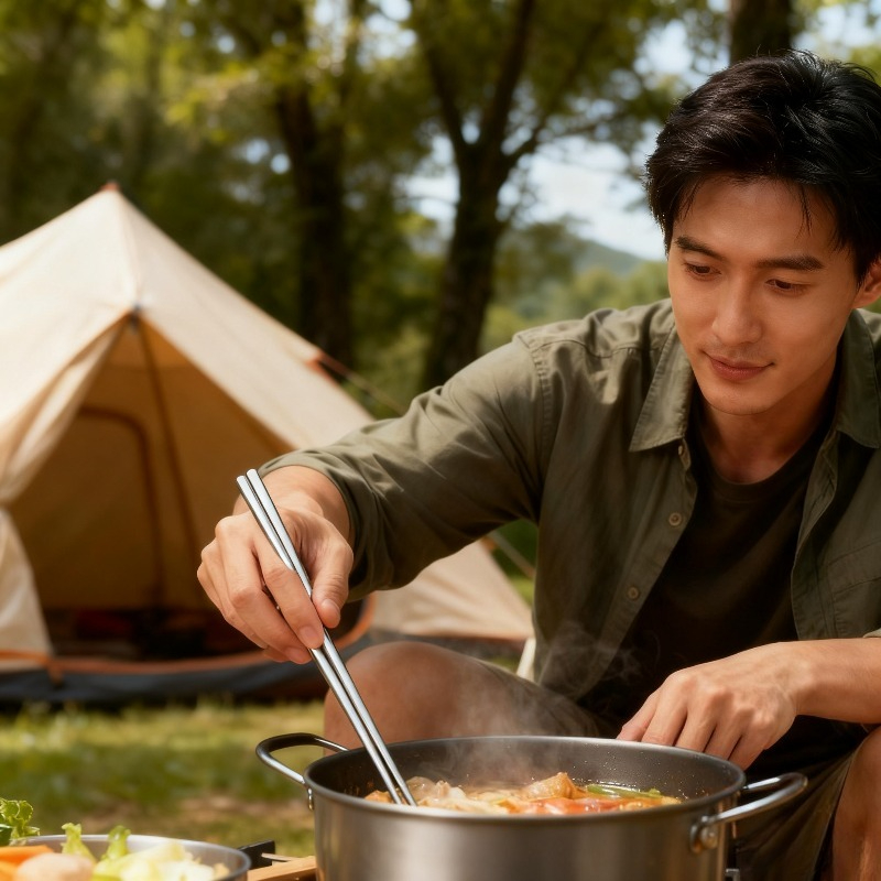 Camping Cooking Noodles - Langlebige, tragbare Titan-Essstäbchen, 23,5 cm, für