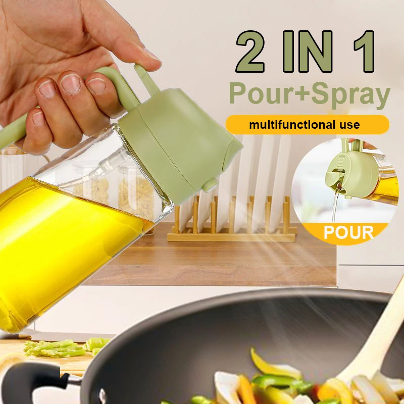 Camping Cooking Oil Bottle - 2-in-1-Gießspray-Sprühgerät, Küchenfritteuse, Luftspray, Ölspender, Flasche für