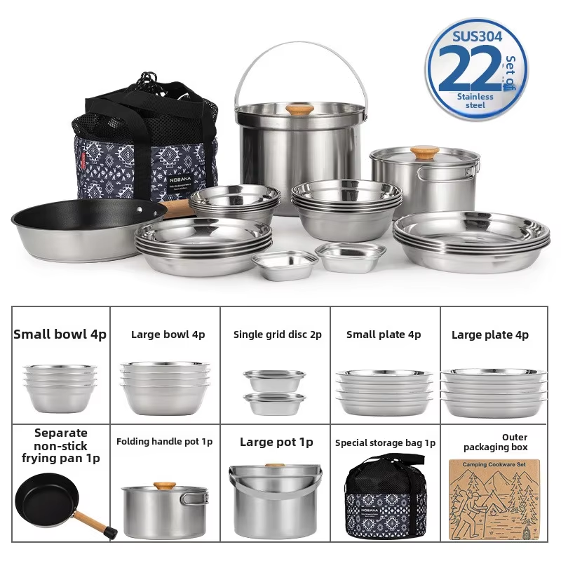 Camping Cooking Utensils Storage - NOBANA Neueste Outdoor Edelstahl Topf Set
