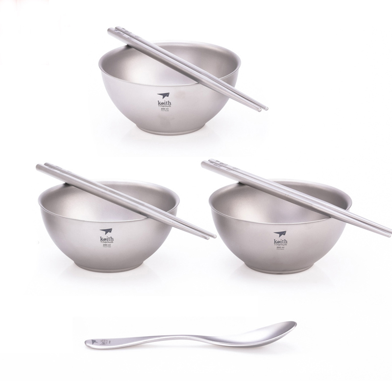 Camping Cooking Noodles - Keith Kochset, Titanschüssel, Essstäbchen, Löffel, Heimset,